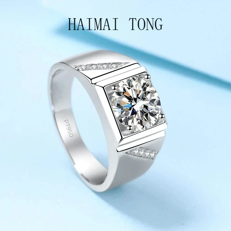 New Style PT950 Platinum VVS1 2Carat D Color Moissanite Diamond Pronged Mens Luxury Quality Daily Simple Atmosphere Gift Ring