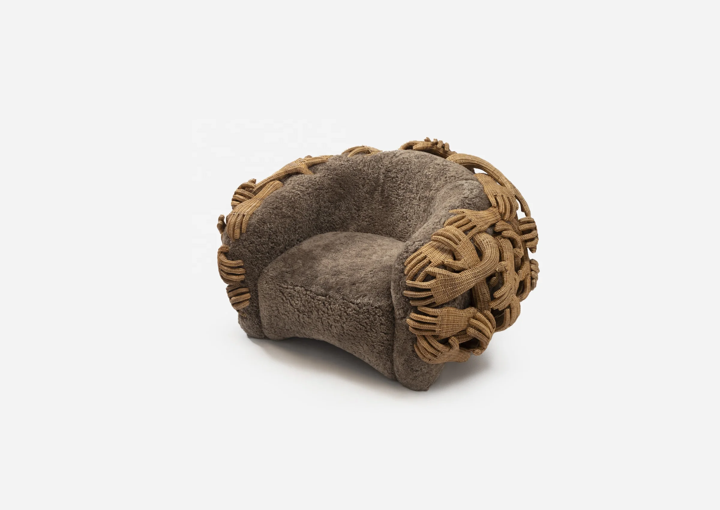 Modern Luxury Italian Style Elite Boucle Upholstery Armchair High-End Handcrafted Rattan Single Sofa for Living Room Relaxation