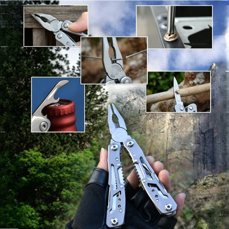 Lockable Multi‑tool Pliers Full Steel Folding Utility Knife 14‑in‑1 Needle‑Nose Pliers Repair Hand Tool with Storage Nylon Pouch