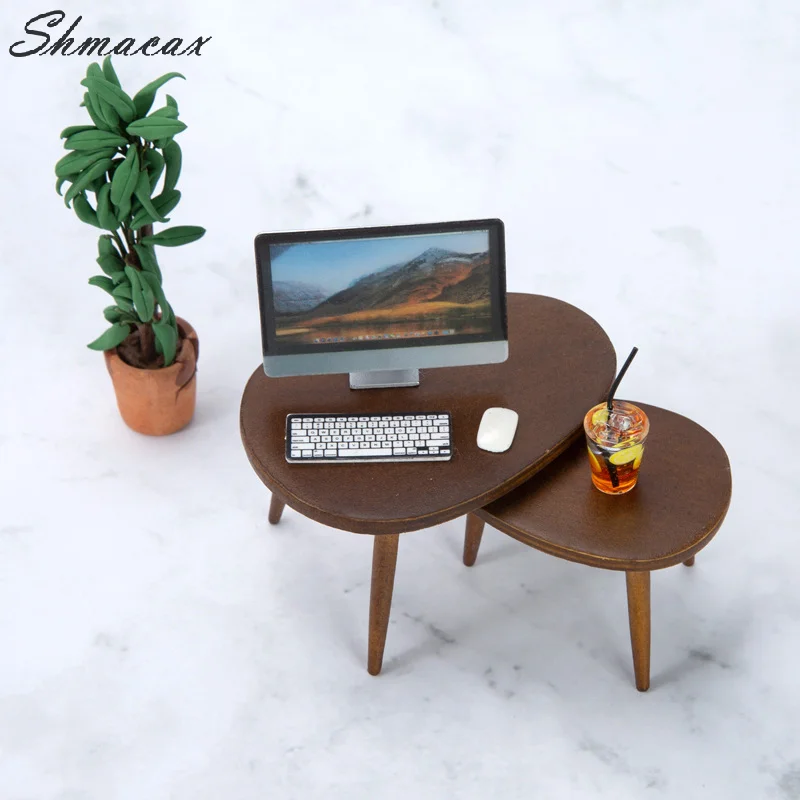 

1Set 1:12 Dollhouse Miniature Triangle Coffee Table Computer Desk Tea Table Model Living Room Furniture Home Decor Toy