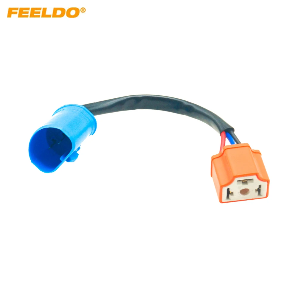 

FEELDO 2Pcs Car LED HID Headlight Ceramic Socket Plug Wiring Harness Connector H4 To 9004/9007 Bulb Socket Wiring Adapter Holder