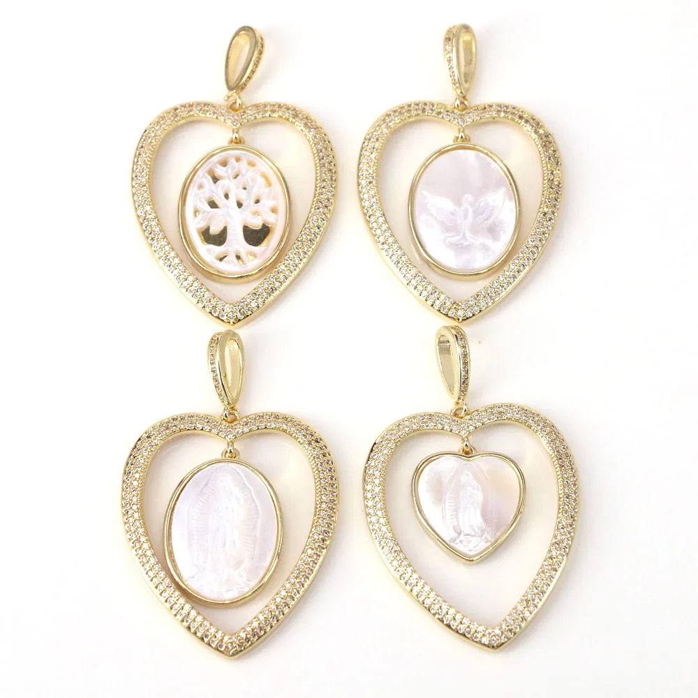 5PCS, Dainty Jesus Mary Heart Shell Necklace Pendant For Women Wedding Jewelry Shell Charms Gift