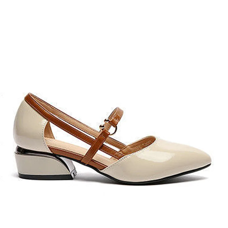 2023 Summer Med Flat Sandal Shoe Women\'s Heels Suit Female Beige Medium Without New Elastic Band Leather Girls Comfort Closed