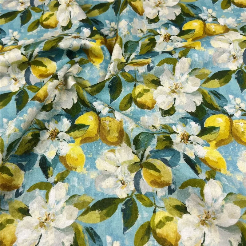 Vintage Oil Painting Grape Cherry Cotton Plain Weave Fabric Fruit Tablecloth Decor DIY Handmade Dress Sewing Textile Fabric