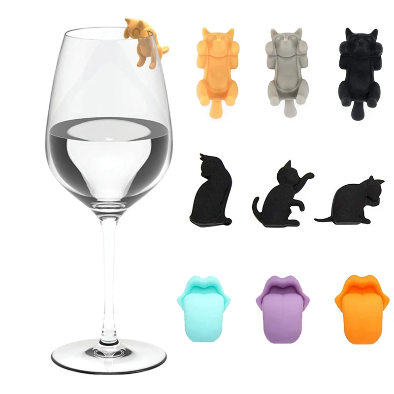 6pcs Wine Glass Marker Wine Charms Glasses Identifier Marker Cups Glasses Markers Silicone Glass Brand Tongue Shape Glasses Tags