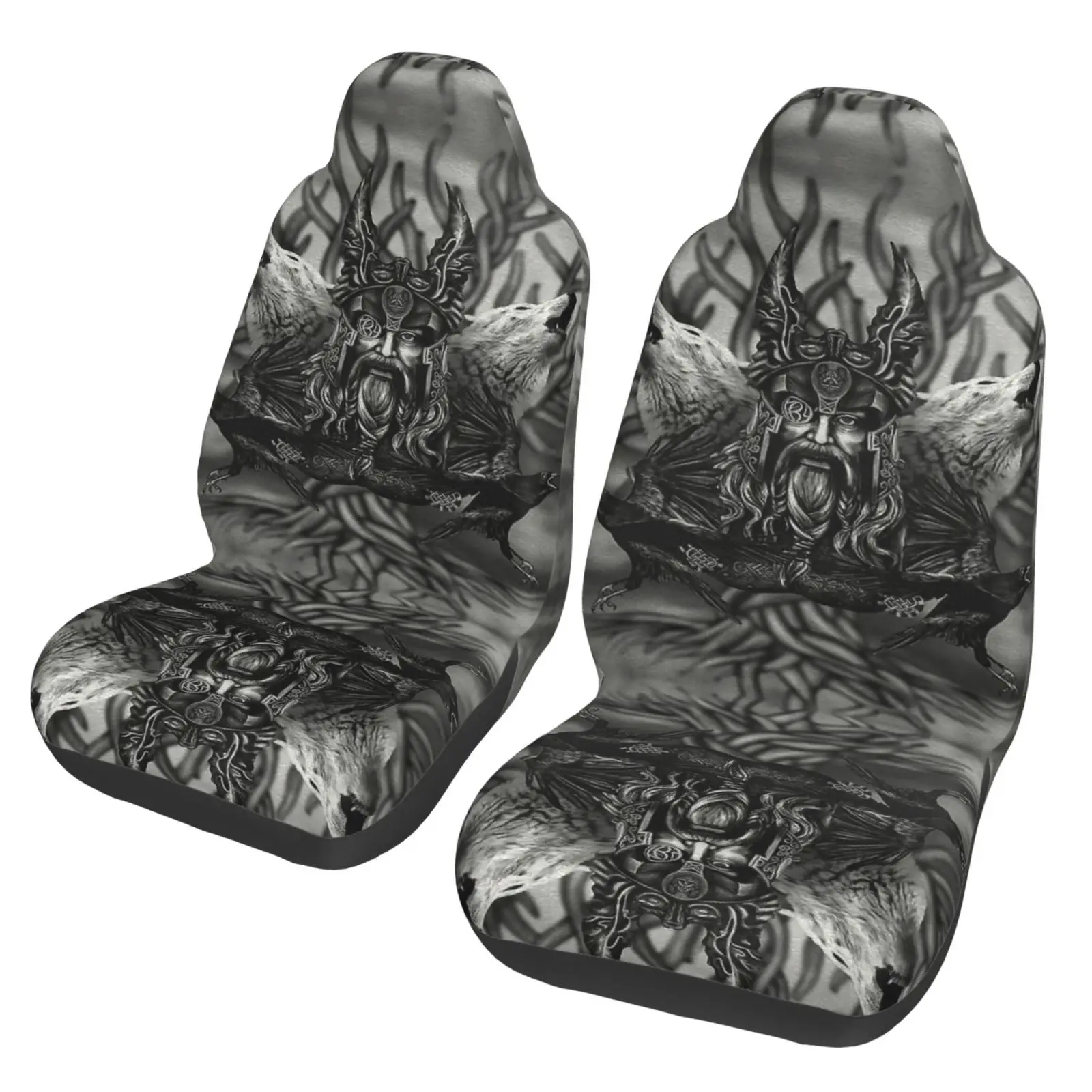 Odin and His Wolves Pattern Print Front Seat Cover 2 Pcs Universal Vehicle Seat Protector Mat Covers Fit Most Cars Sedan SUV Van