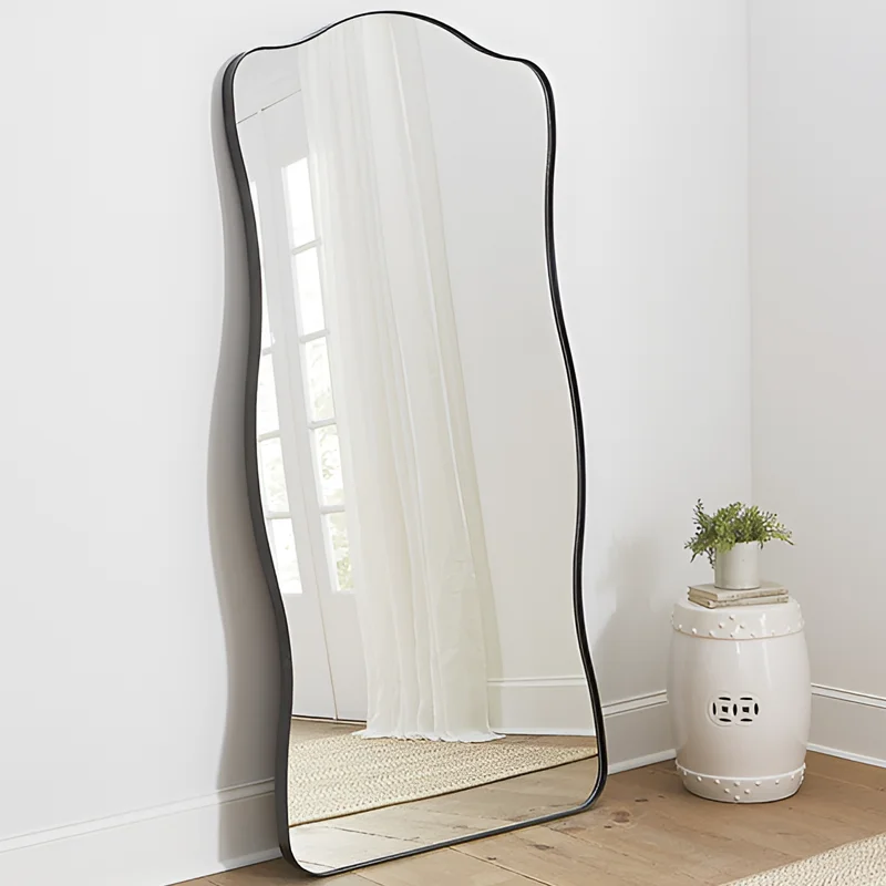 Modern Design Full-Body Dressing Wall-Mounted Floor Mirror 199x96.5cm Black Metal Tempered Explosion-Proof Fast Delivery