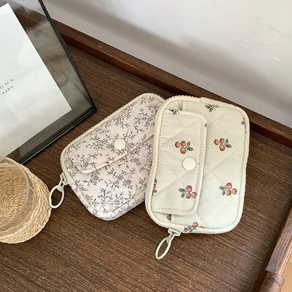 Stripe Floral Coin Purse Large Capacity Flower Small Makeup Lipstick Bag Card Holder Earphone Bag Mini Canvas Storage Bag