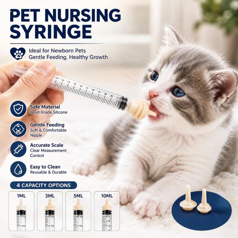 Newborn Pet Feeding Nipple Dog Cat Feeding Pacifier Hamster Rabbits Kittens Puppies Feeding Bottle Syringe with Silicone Nipple