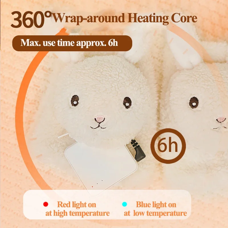 Eary Smart Heating Gloves Cute Bunny Wearable Hand Warmers USB Charging Half Gloves New Year Birthday Gift for Kids Women Girls