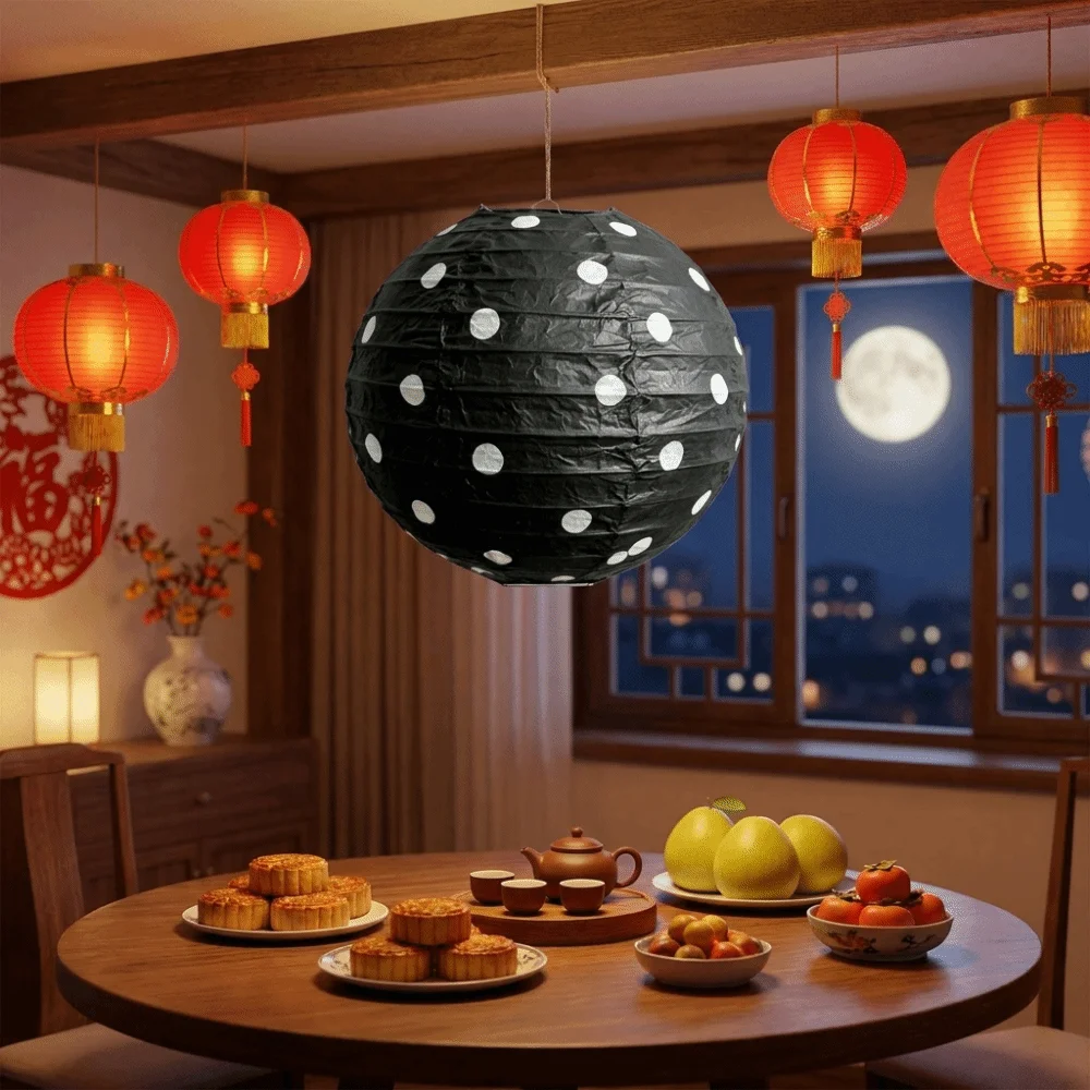 Portable Vintage Hanging Paper Lantern Round Rustic Lantern Ball Handmade Good Luck Chinese Lantern Mid Autumn