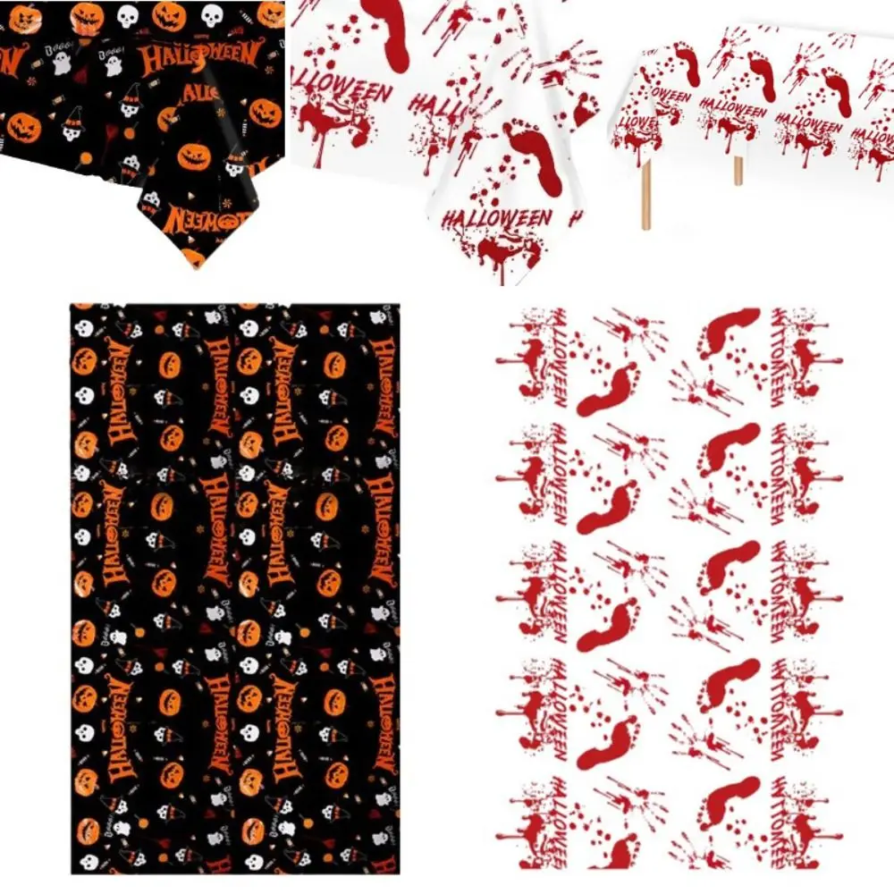 Plastic Halloween Tablecloth Bronzing Pumpkin Ghost Spooky Bat Tablecloth Table Decoration Haunted House Tablecover