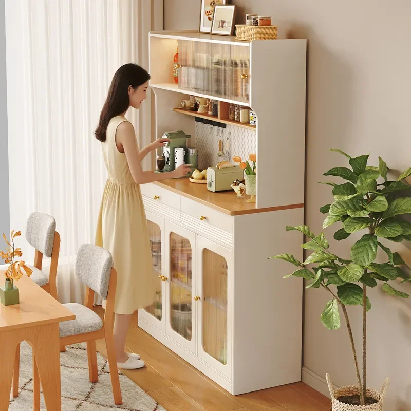 Cream Solid Wood Dining Sideboard Wall Mounted Kitchen Living Room Wine Tea Cabinet Coffee Machine Storage Unit Home