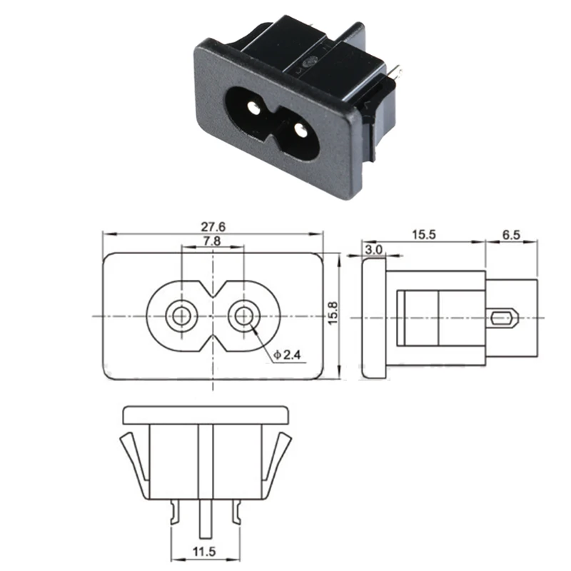 5/10pcs AC Power Inlet Connector Socket 250V 2.5A Power Outlet Connector 2Pin C8 For Rc Car Motors RC Household appliances