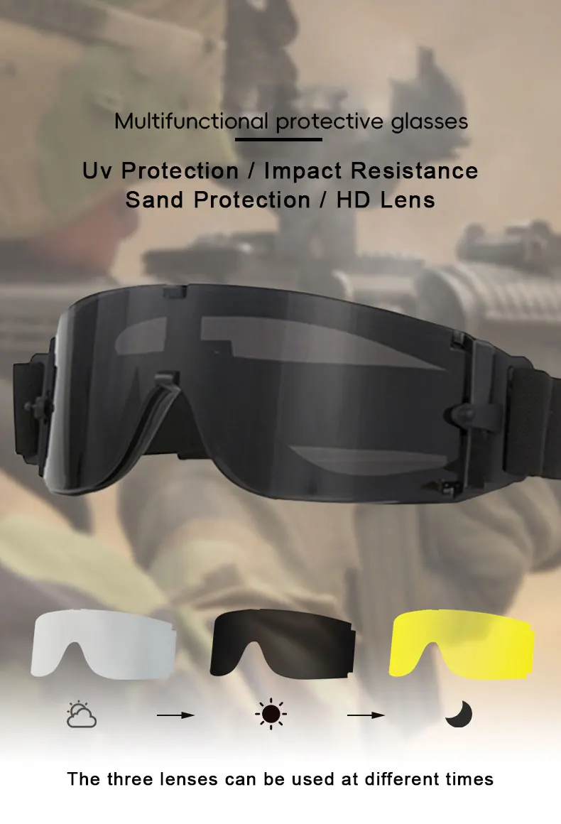 JSJM Gafas tácticas UV400 antiviento para tiro ciclismo montañismo - imagen 4