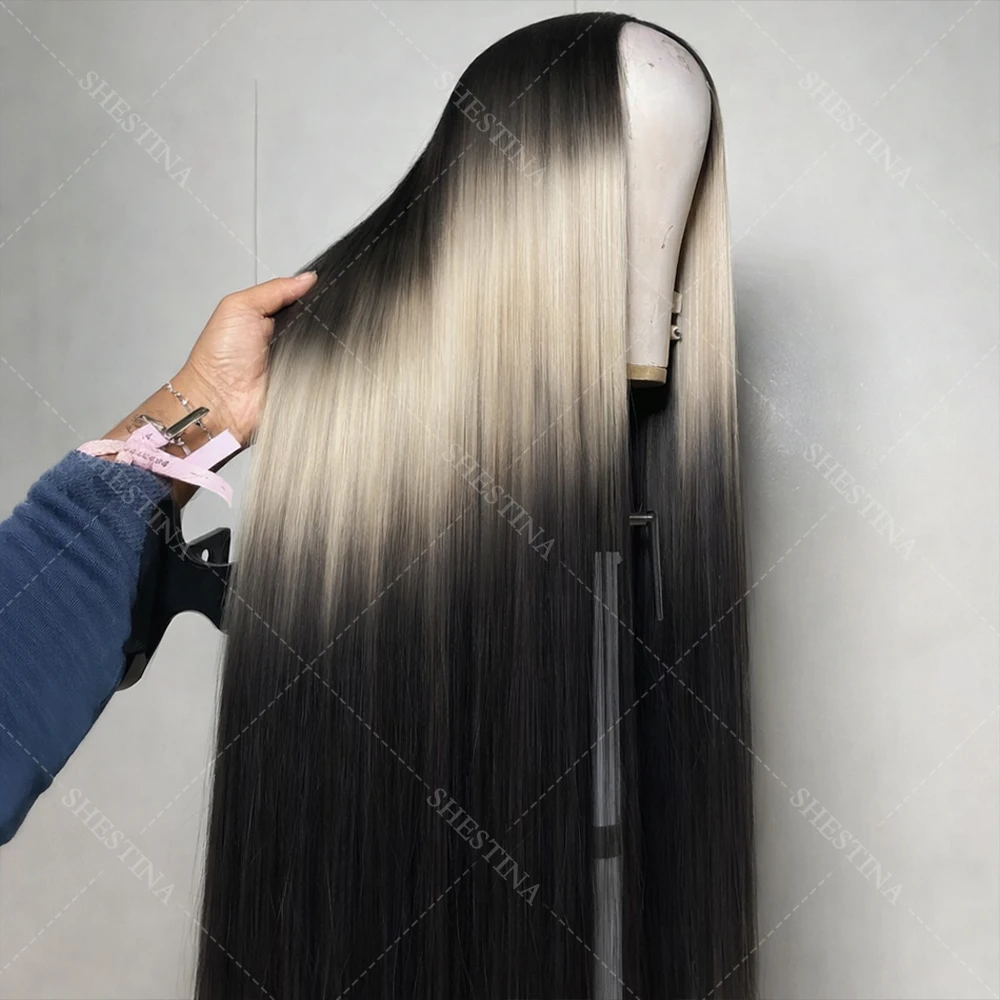 

Black And Blonde Highlight Ombre Lace Front Wigs Human Hair Layered Straight Upgrade Ultra-thin 5x5 HD Lace Front Glueless Wigs