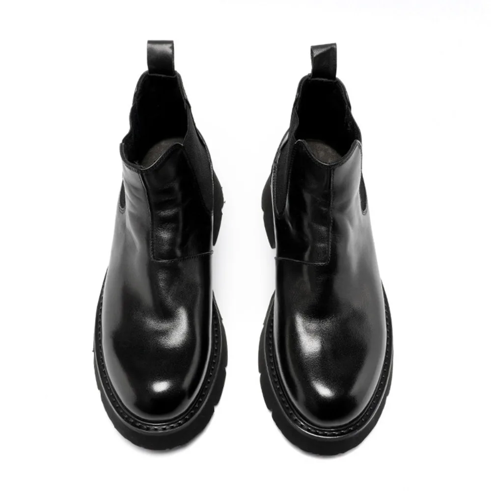Vintage Washed Cowhide Boots for Men British Style Slip on Ankle Boots Thick Sole High Top 2026 New Arrival
