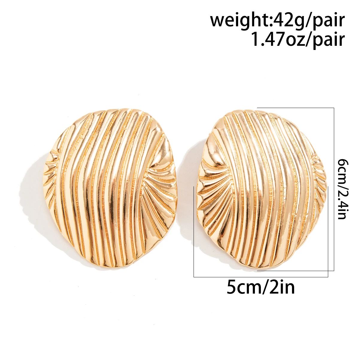 IngeSight.Z Vintage Metal Big Oval Stripe Stud Earrings for Women Punk Gold Color Geometric Earrings Party Jewelry Gift 2023