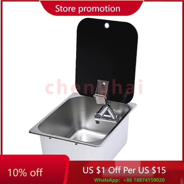 Stainless steel sink with safe glass lid foldable faucet waste drainer for RV motorhome caravan campervan kitchen 320x260x150mm