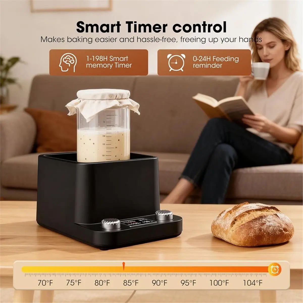 [HIHI] Sourdough Warmer,Water Bath Precise 1°F Thermostat(70-104°F)Sourdough Warmer,for Jars Under 50oz, Eu Plug
