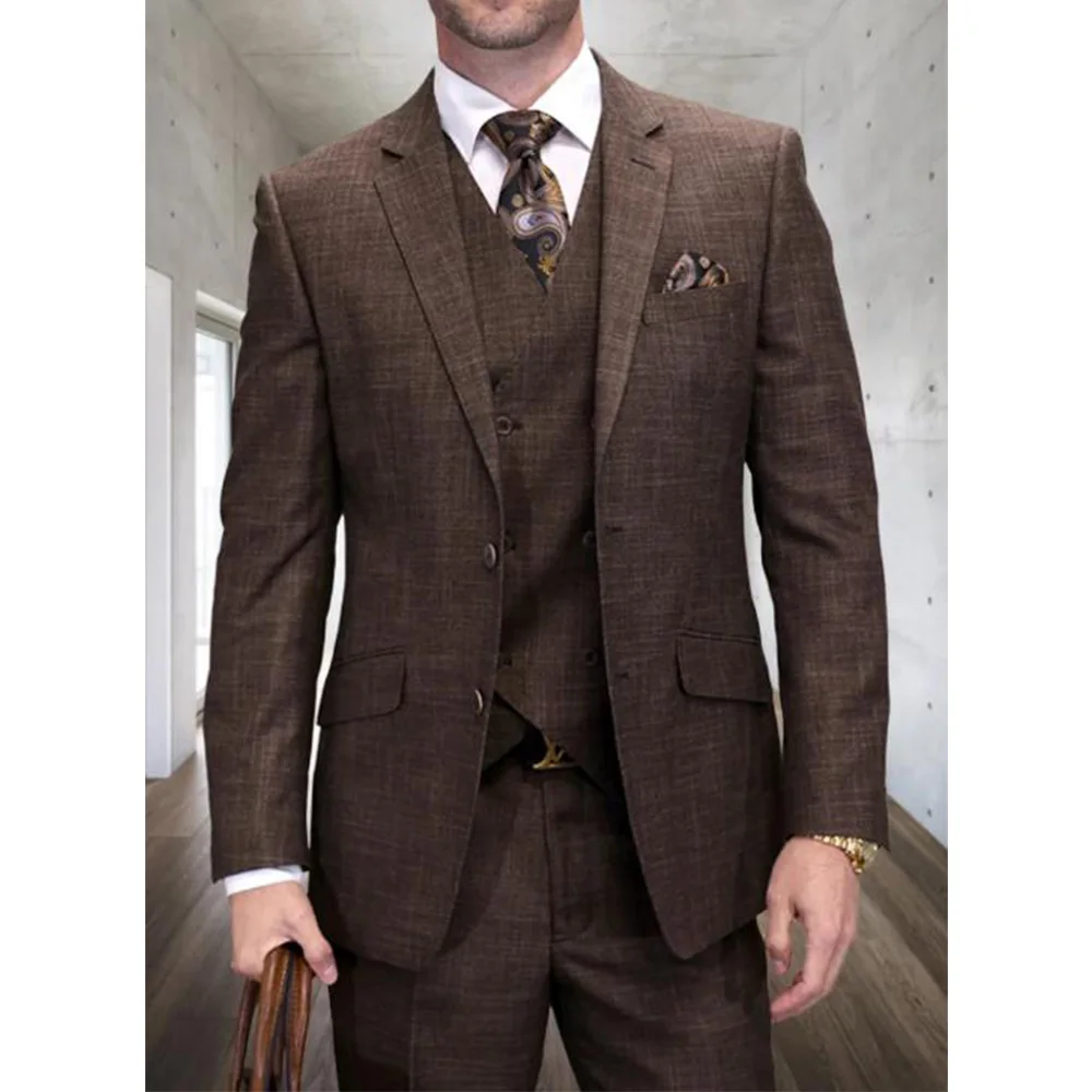 

Men Suit 3 Piece Set Single Breasted Linen Elegant Casual Suit Comfortable Work Business Wear Slim Fit Stylish Formal Blazer Pan