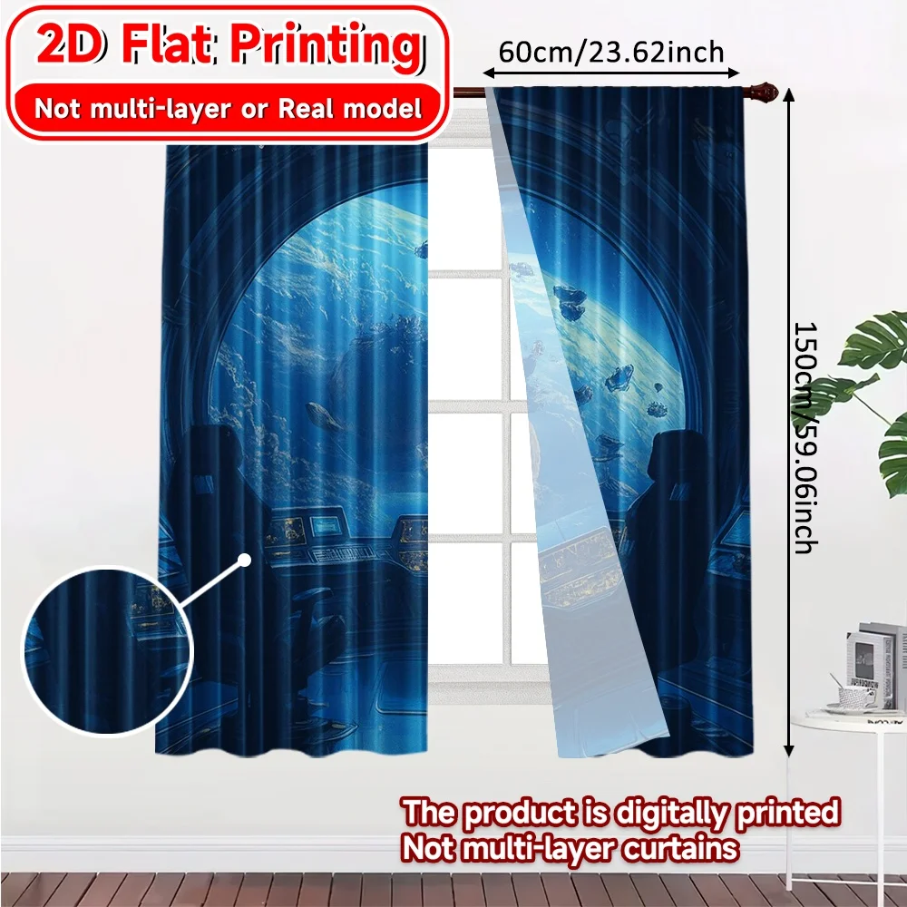 2D Flat Printing,2pcs Galactic Command Contemporary Modern Curtains Prints Light Filtering Curtains All Seasons Use for Bedroom,