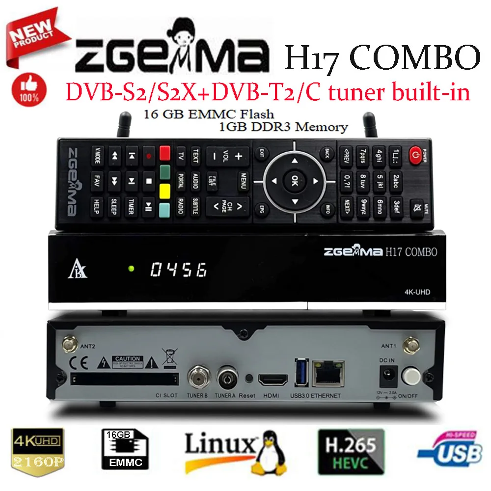 [Oryginalny] Najnowszy ZGEMMA H17COMBO 4K UHD-2160P Najlepszy dwumodowy odbiornik telewizji satelitarnej DVB S2X + DVB T2/C wyposażony w Enigma2 Linux