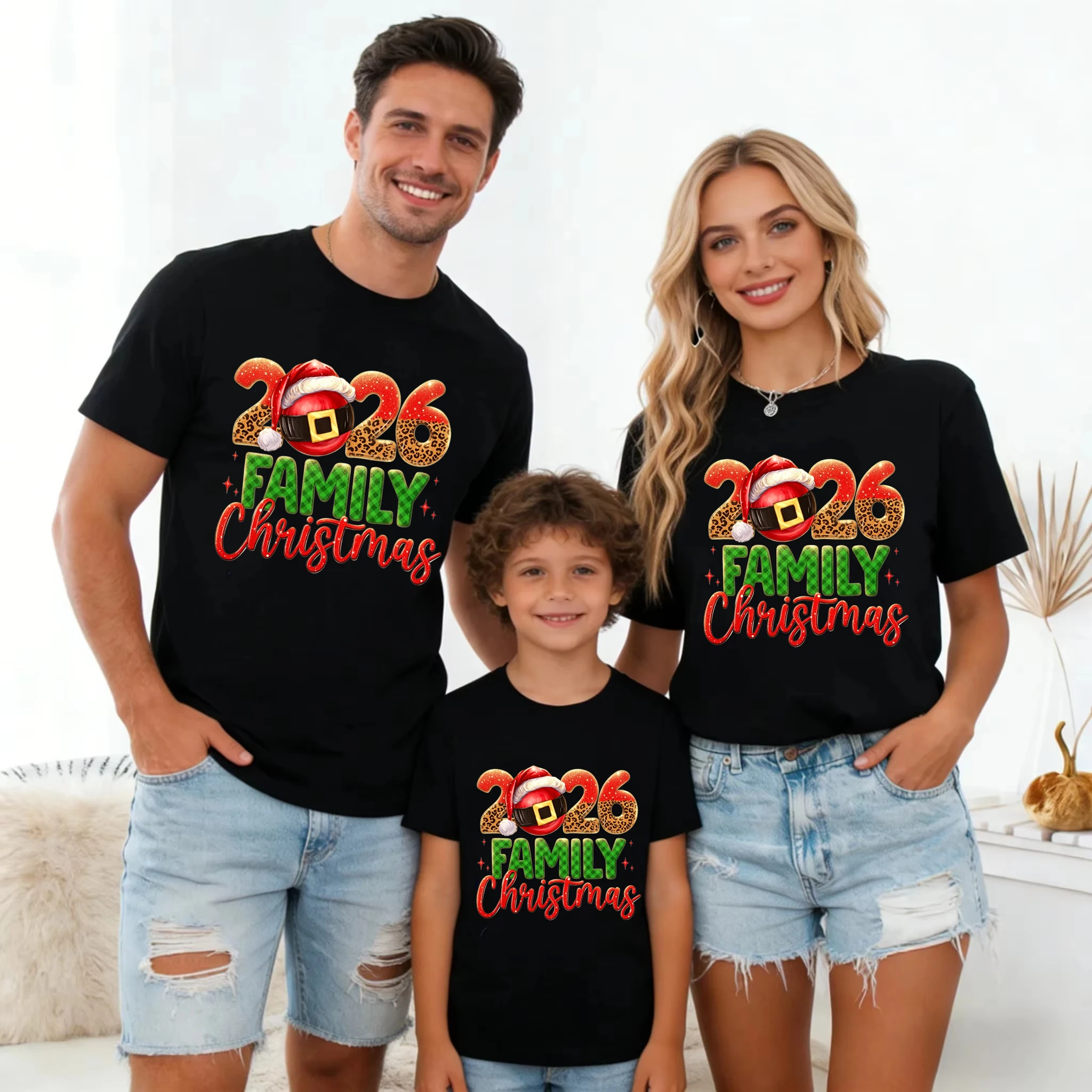 Newest 2026 Family Christmas Family Matching Printed T Shirt Christmas Gift T-Shirt Dad Mom Son Daughter T-Shirt