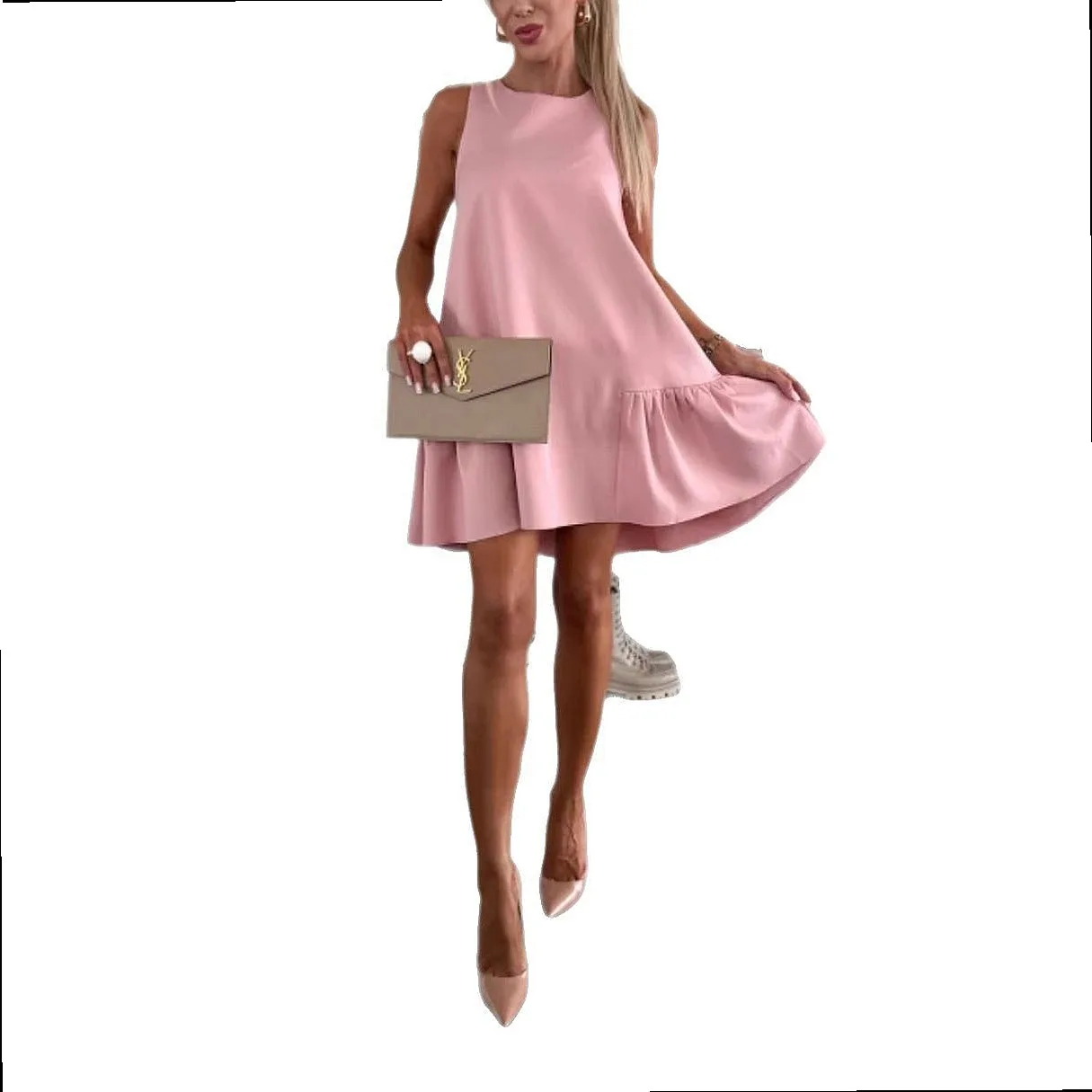 Fashion Loose Solid Sleeveless Ruffle Dress Dresses Summer Spring Casual Short Overalls Jumpsuit Playsuit view 5