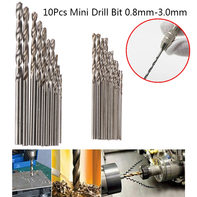 10Pcs/Box 0.8mm-3.0mm HSS Mini Drill Bit Straight Shank PCB Twist Drill Bits Set Drilling Accessories