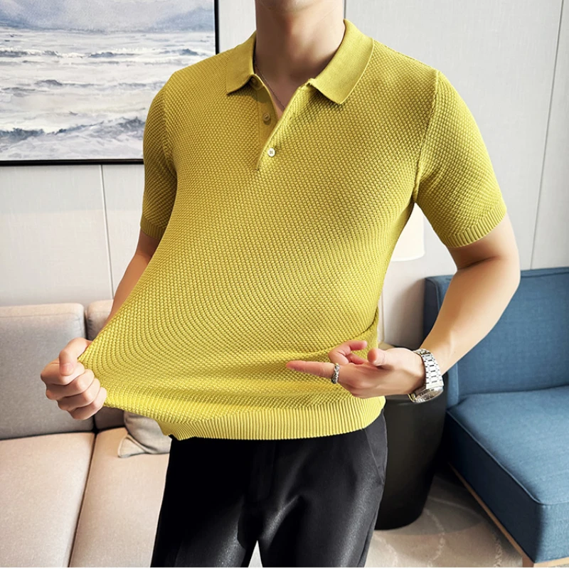 Brand Clothing Men's High Quality knit Polo Shirt Hot Sale Summer T-shirt Fashion Top Trend Casual Fashion Business Polo Shirt