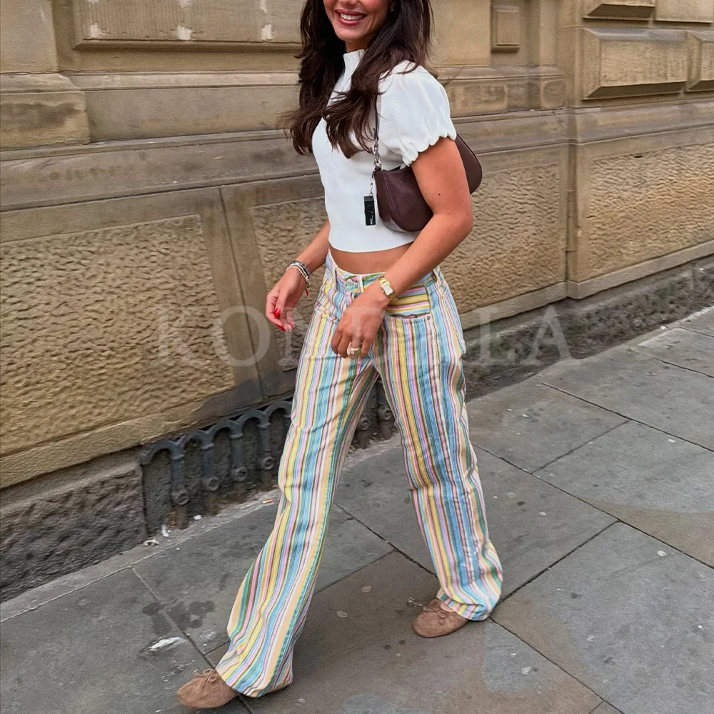 

KONDALA 2026 Spring Summer Elegant Women Striped Pants Fashion Casual Going Out Vacation Business Party Ladies Long Pants