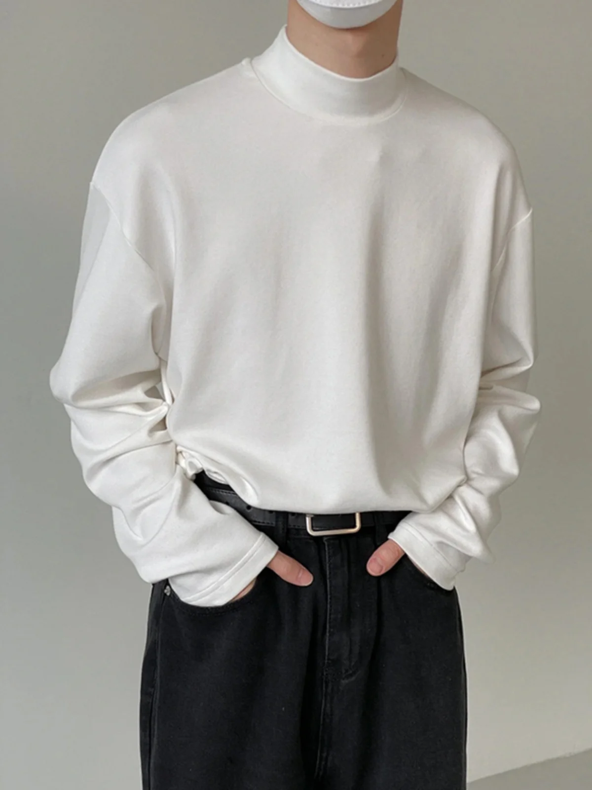 Men's Mid-Neck Double-Sided German Velvet Base Shirt Winter Warm T-Shirt Korean Style Half-High Neck Inner Wear Casual Top