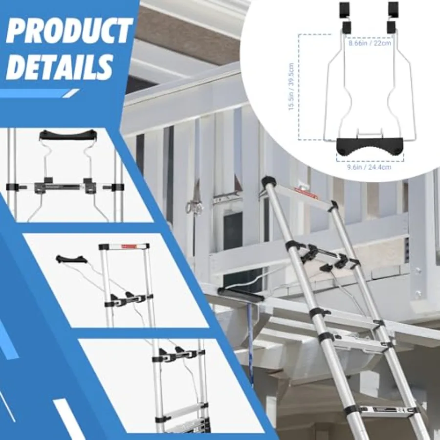 Telescoping Ladder 16.5 FT Aluminum Portable Extension Ladder w/Hooks Wheels Heavy Duty 330lbs Max Capacity Silver