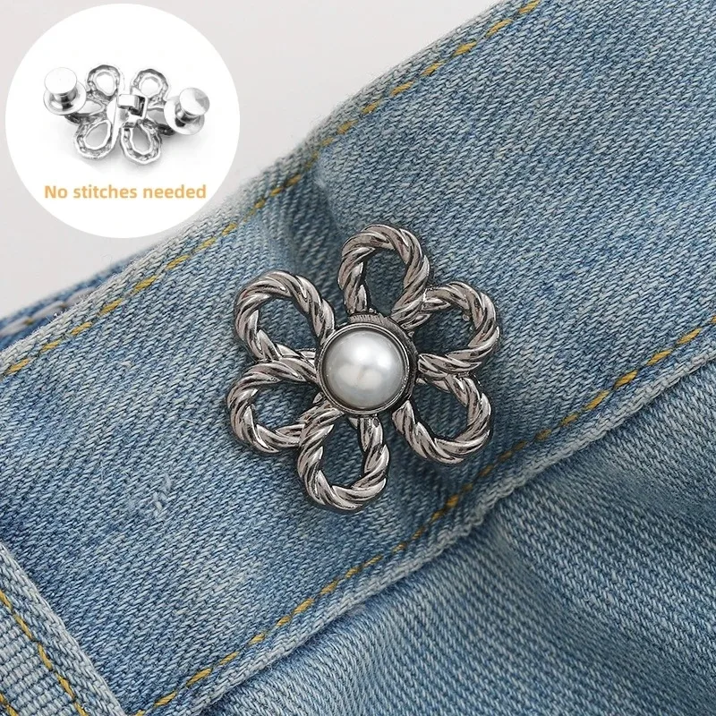 2pcs Flower Print Jeans Waist-Shrinking Gadget Pants, Small Adjustment Button, Waist Tightening Button, Adjustable Waist Button