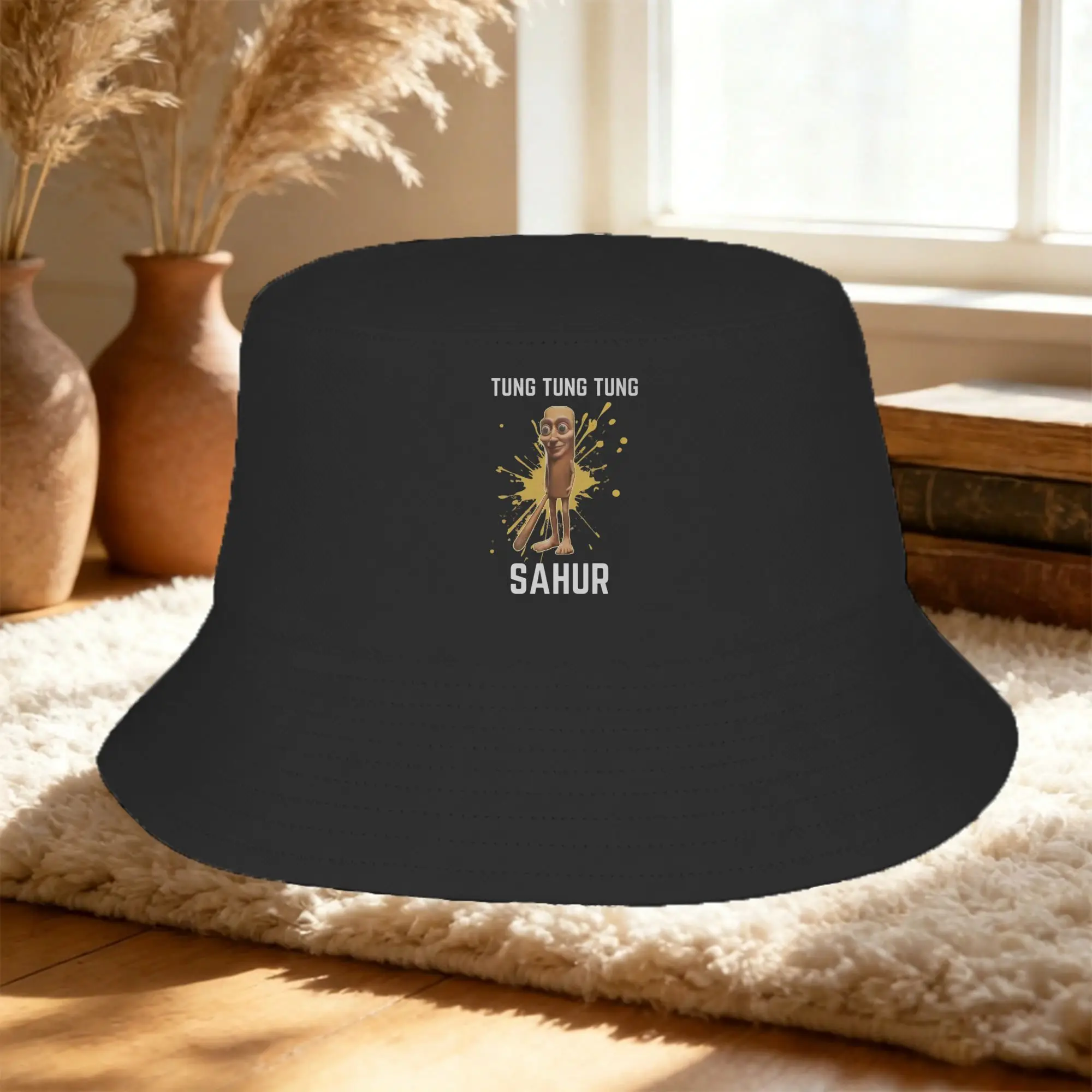 Tung Tung Tung Sahur Bucket Hat for Men Women Vocation Italian Brainrot Meme Humor Sun Hat Harajuku Foldable for Fishing Hat Bob