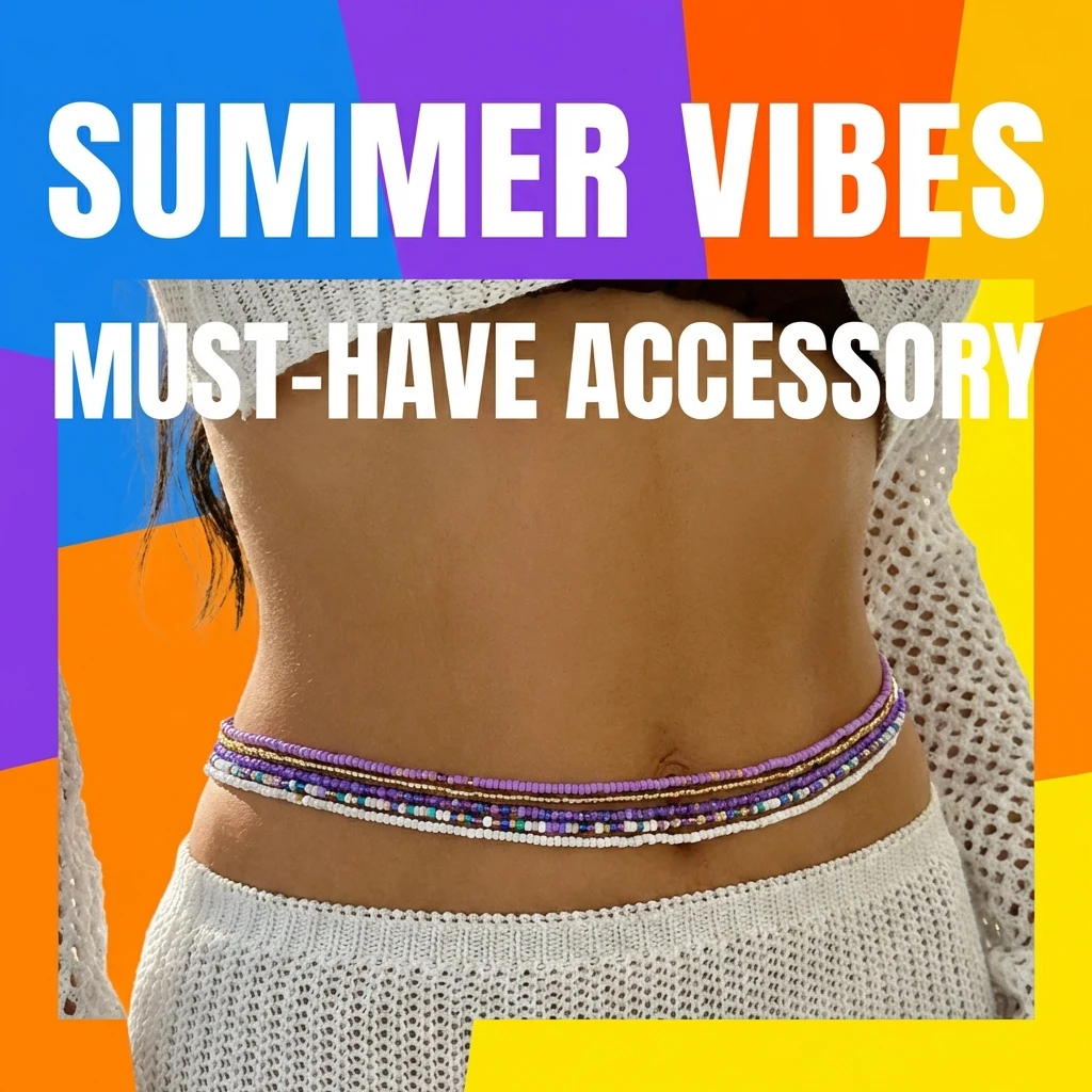 Böhmische Lila Taillenketten für Frauen Y2K Ästhetik Elastisches Bauchketten-Set Sommer Strand Sexy Körperschmuck Accessoires Geschenk – Detail 7