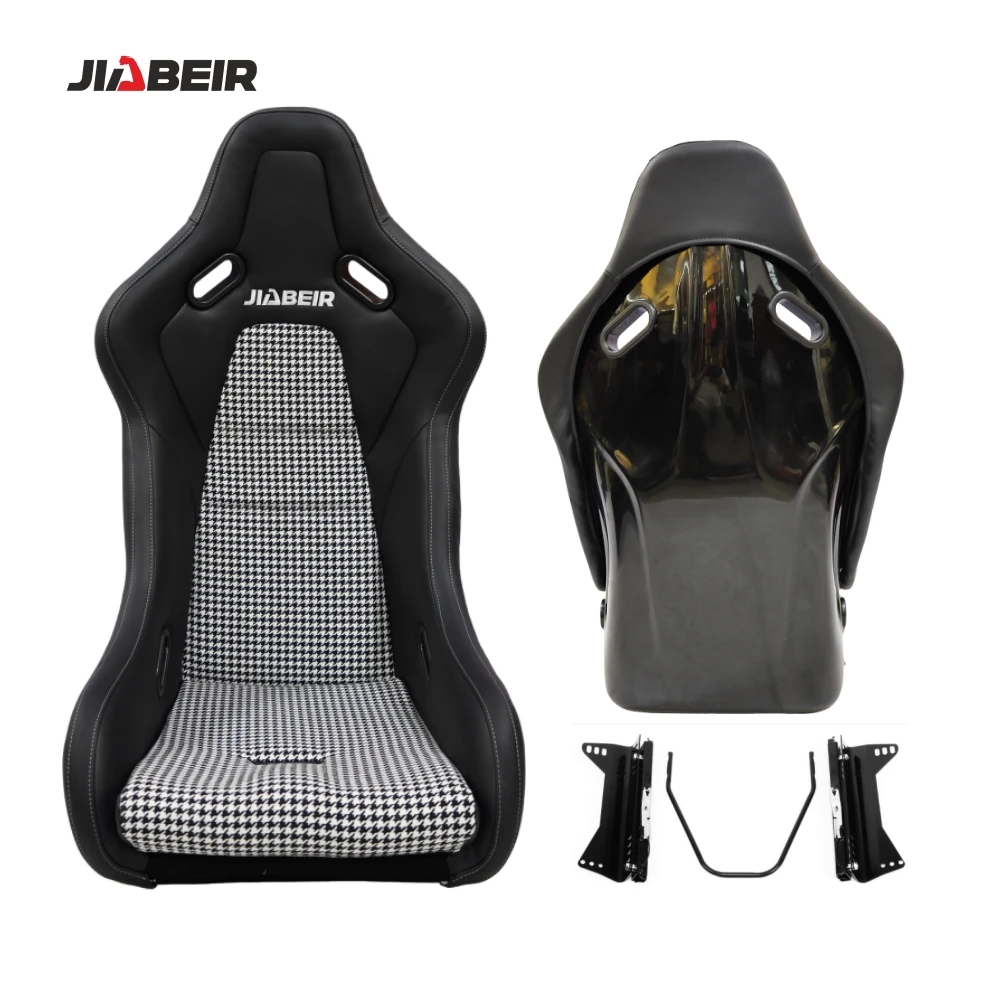 9017 Universal Pair Leather With Houndstooth Fabric Sport Car Racing Bucket Seats