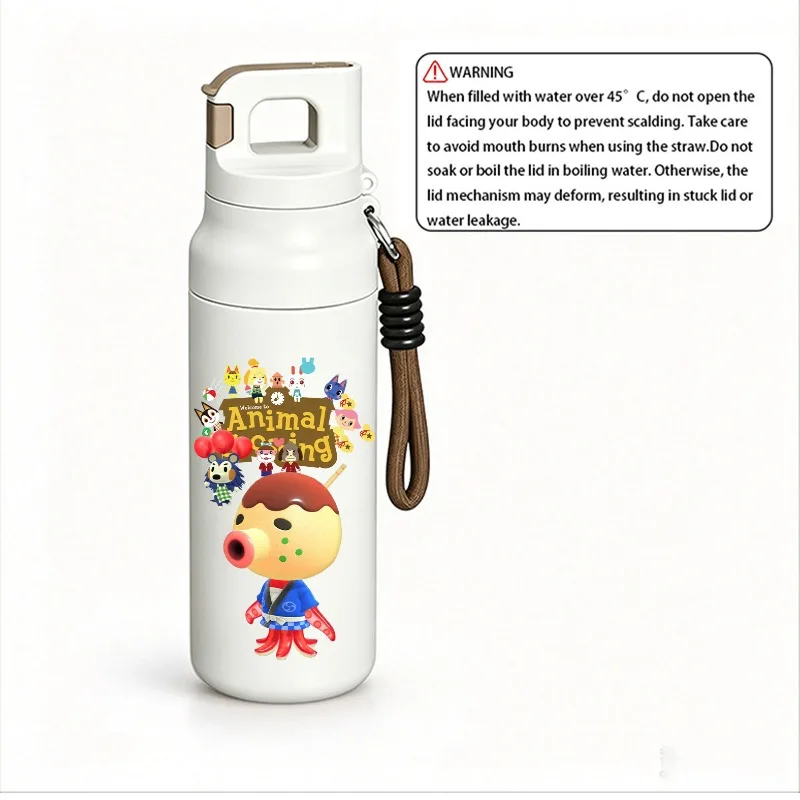 Animal Crossing 580ml Stainless Steel Insulated Water Bottle One Touch Lid with Lanyard Christmas Gift