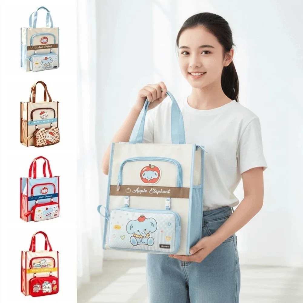 Kawaii Cute Animals Tote School Bag Handheld Detachable Pencil Case Multi-layer File Organizer Large Capacity Oxford Cloth