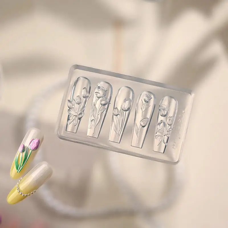 Silikonform zum Schnitzen von Nagelkunst-Tulpen, Vorlage für Maniküre-Dekoration, Werkzeug für Heimwerker und Nagelstudios – Detail 3