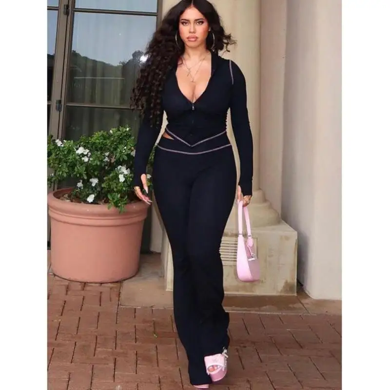 Damen Reine Farbe Leopardenmuster Reißverschluss ort Sle Casual Sport Anzug Herbst Seven Sve Marke FMY2867