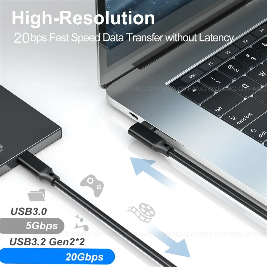 20Gbps Elbow Cable USB3.2 100W 4K@60Hz Cable Super Transfer For Oculus Quest2 link Acer Dell XPS SSD USB C to USB3.1 Gen2 Cable