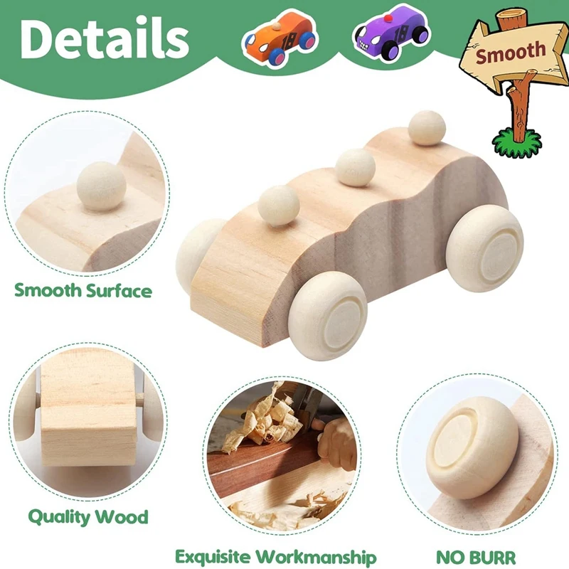 18 Pack DIY Wood Car Toys Unfinished Wooden Cars To Paint Wooden Craft Cars For Home Activities Craft Projects Family Durable