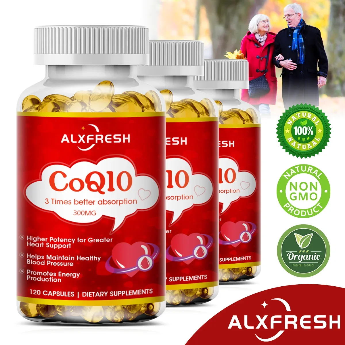 Alxfresh CoQ10 300mg | Coenzyme Q-10 | Non-GMO, Gluten Free Vegan | Antioxidant & Support Cardiovascular &Vascular Health