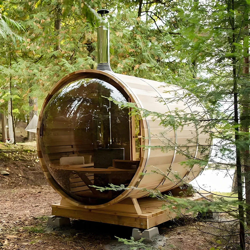 Sauna Eléctrica Moderna para Exteriores de 1-8 Personas, de Madera Maciza de Hemlock, con Ducha y Vapor, para Apartamentos y Villas