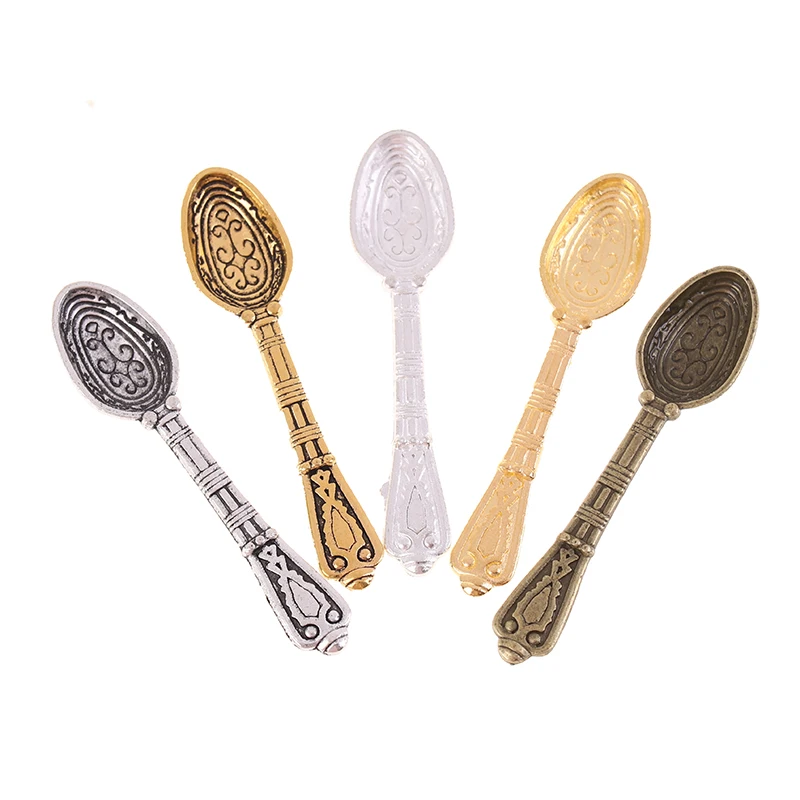 10Pcs 1:12 Dollhouse Miniature Spoons Vintage Mini Metal Cutlery Spoon Modle Toys Tableware Kitchen Doll House Decor Accessories