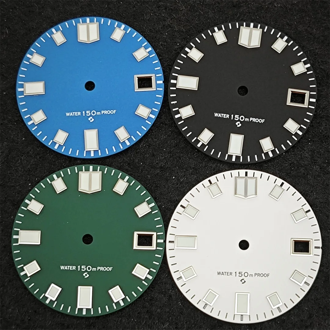 Quadrante dell'orologio da 28,5 mm con data singola, calendario, quadranti, accessori per orologi luminosi verdi per movimento SKX NH35A/ 4R35