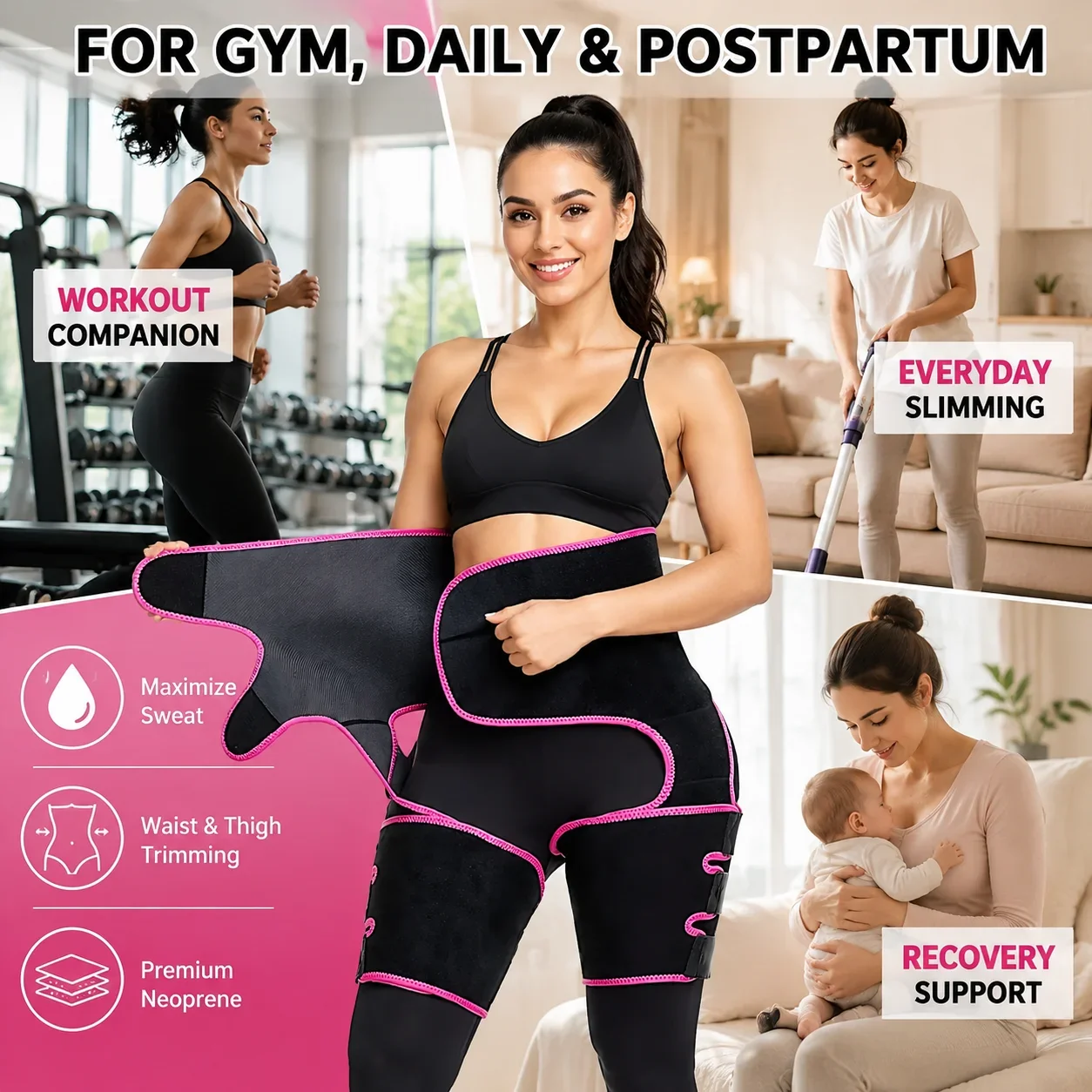 Neoprene Sauna Sweat Shorts Women 3-in-1 Body Shaper Waist Cincher Butt Lifter Thigh Trimmer Fitness Workout Slim Underwear view 6