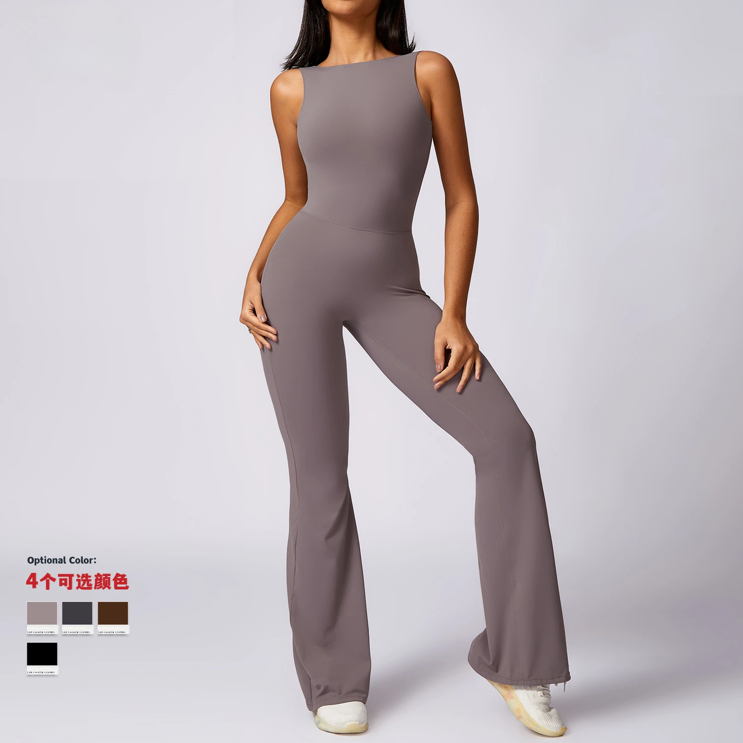 Scrunch Hip Gym Dance Jumpsuit Sports Yoga Bodysuit Women Flared Pants Fitness Set Backless One Piece Yoga Clothes Workout Suit
